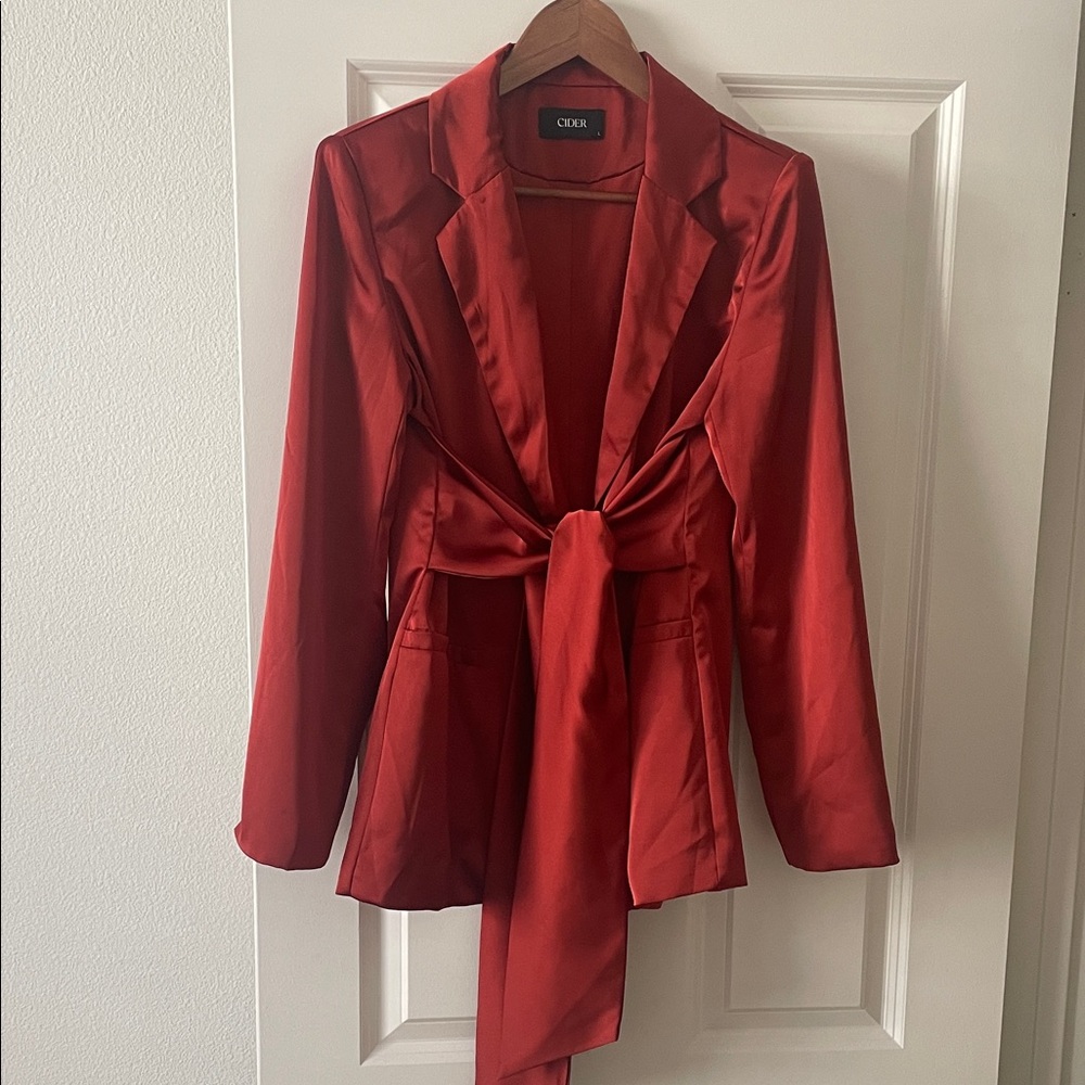 Cider Women's Vibrant Silky Red Tie-Front Blazer